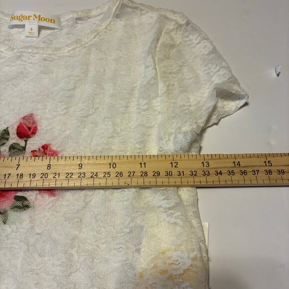 Sugar Moon NWT Sheer Lace Top Crop Size S White Egret Floral Coquette Stretch - Picture 8 of 8